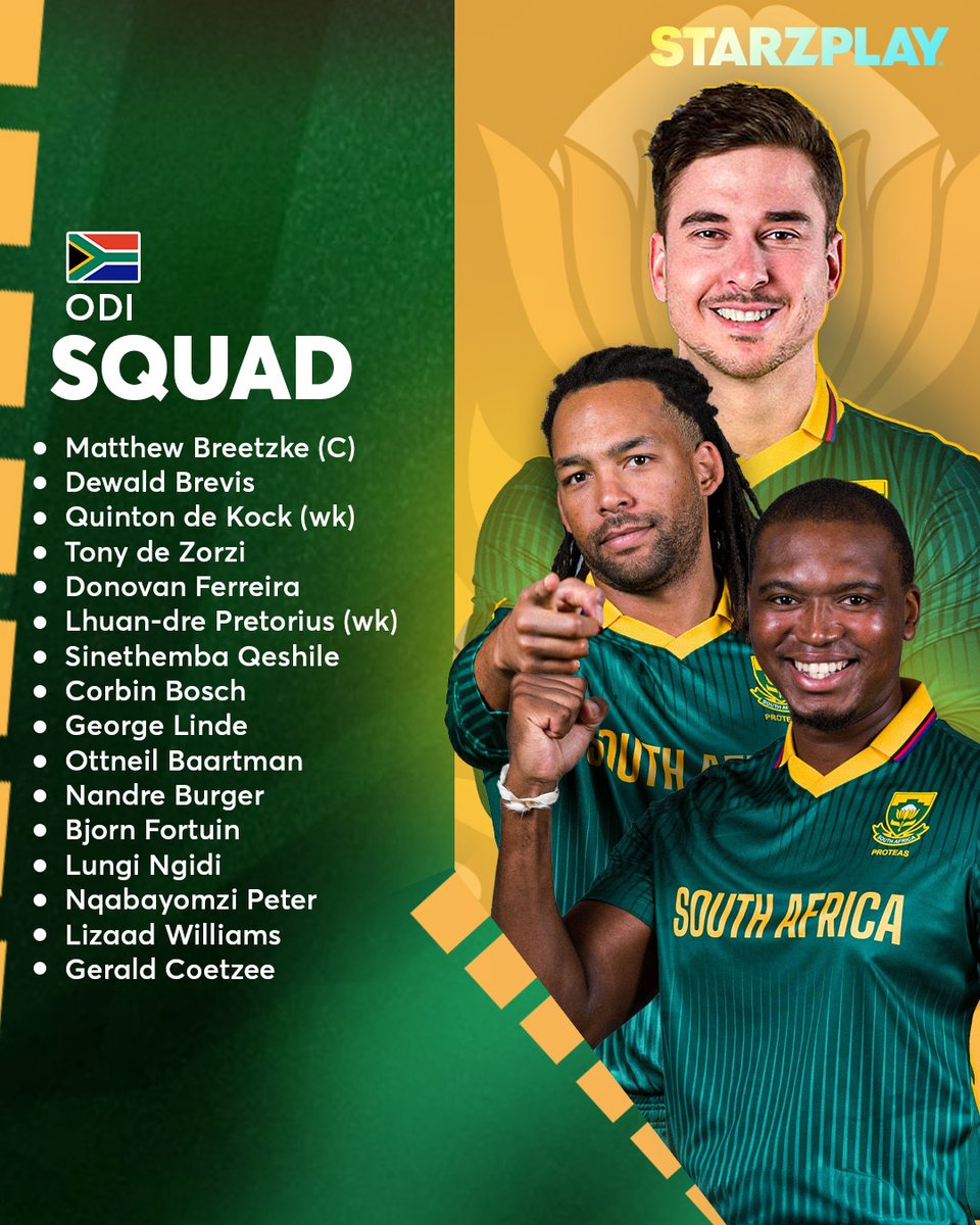 starzplaymasala's tweet photo. Power-packed and ready for action 💪 Pakistan and South Africa announce strong ODI squads loaded with talent and firepower 🔥 Get ready for an epic clash for ODI glory!
#PAKvsSA #ODIAction #CricketMadness https://t.co/Iflr7YEh35