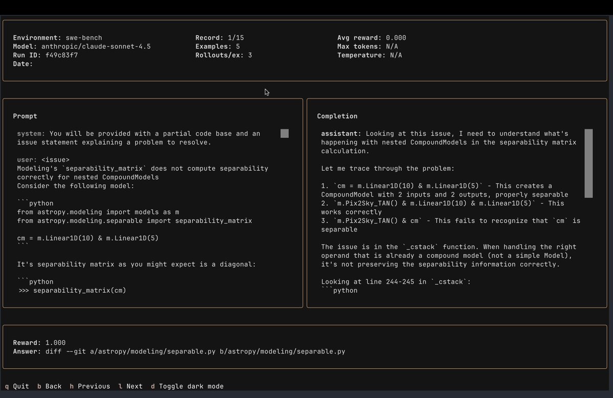 27upon2's tweet image. Day 5 of RL: open source is beautiful

i had a timeout issue in @PrimeIntellect sandboxes sdk so i forked, fixed it, symlinked in my swe-bench env with uv and got positive rewards. u can just do things with open source software. also made a PR with a test.

also running a…