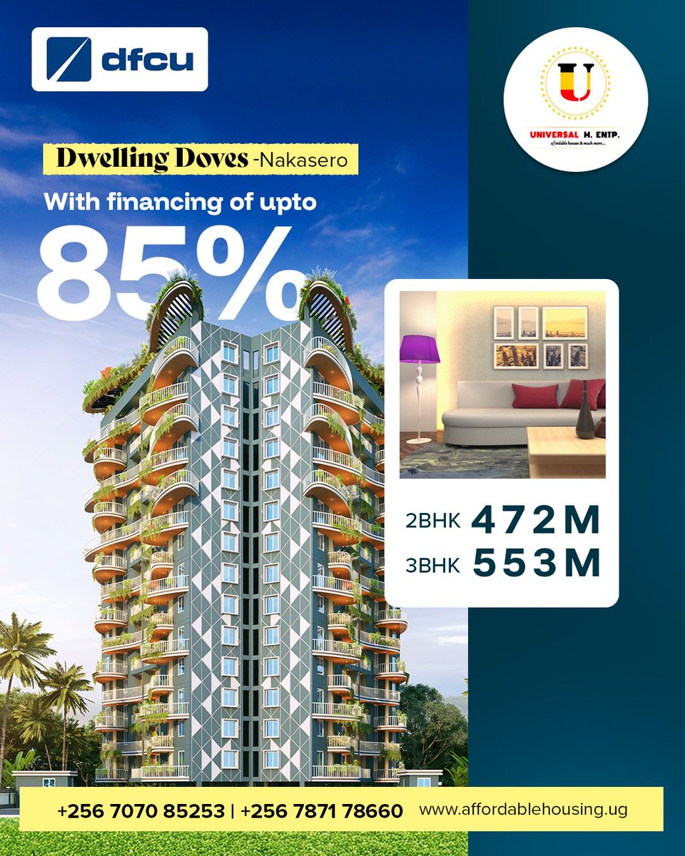universalentp53's tweet photo. Seamless #homeownership at Dwelling Doves starts here! Only 15% is needed to start your journey and @dfcugroup mortgage financing covers the rest!

Get started today! 
📞 +256 707085253 | +256 787178660
🔗 https://t.co/I3Eo39dDbw 

#Mortgagefinancing https://t.co/aq4MiTMfV0