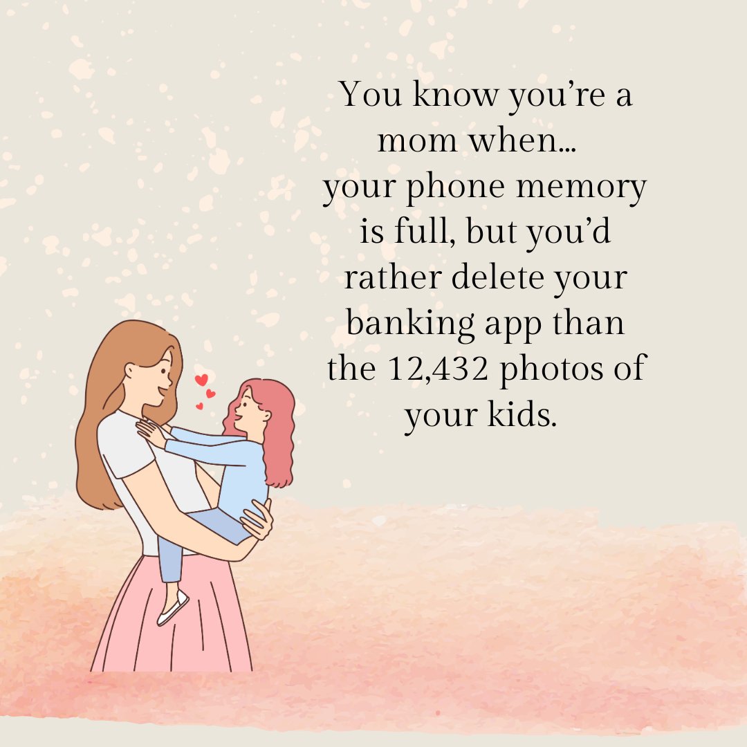 NehNehBaby's tweet photo. Phone storage full? Delete banking apps, food delivery apps, maybe even your own selfies… but never the 12,432 photos of your little humans. 📸👶

#momlife #parentingtruth #toddlerlife #toddler #parenting #parentingquotes #mumquotes https://t.co/Ety6nj7AzE