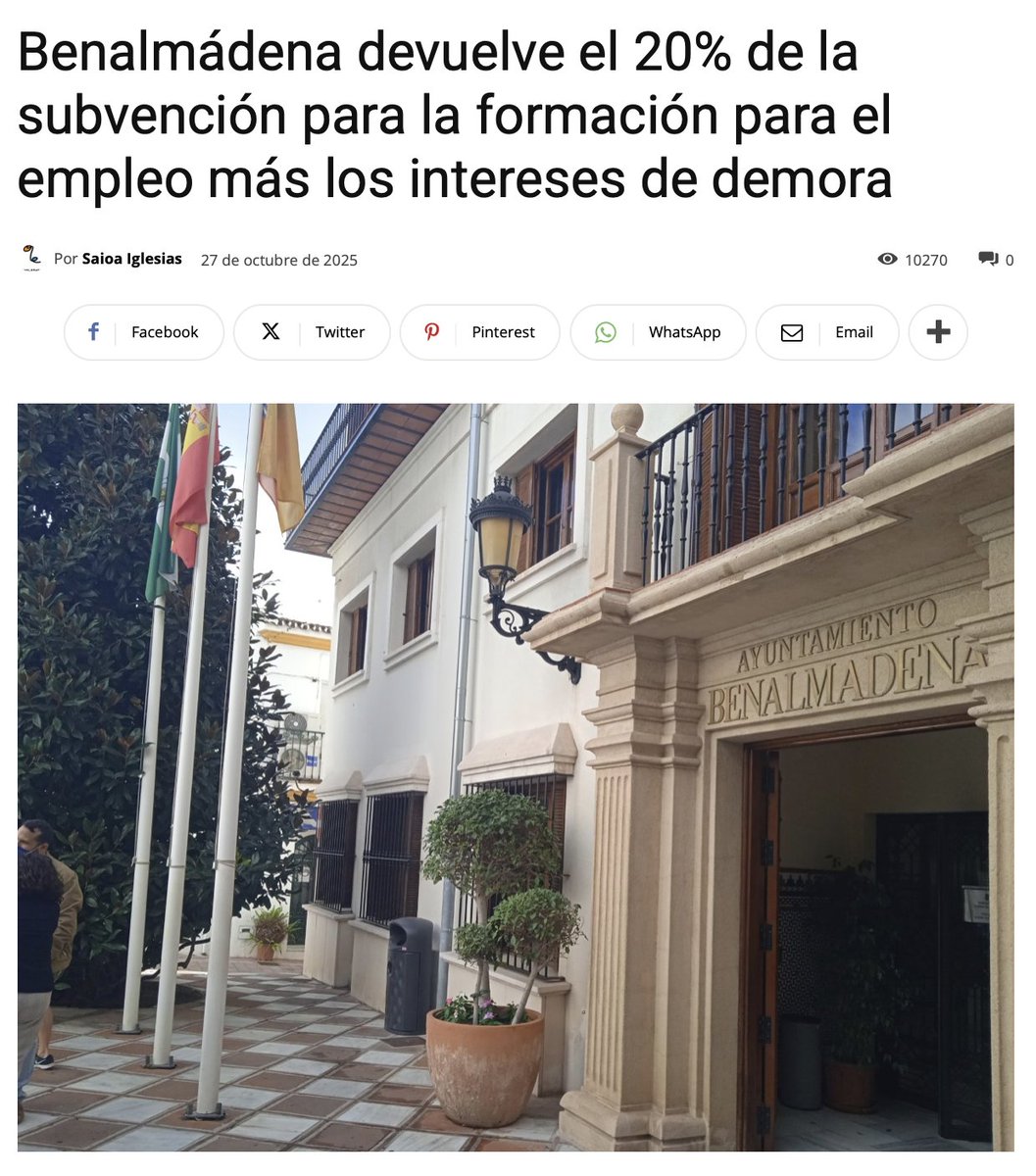 🔎El alcalde Lara y su cuestionable gestión.

👎Benalmádena devuelve el 20% de la subvención de formación para el empleo más lo intereses de demora.

🤦‍♂️Una oportunidad para formar a personas desempleadas que ha servido de poco.

🔗Puedes leer la noticia aquí: