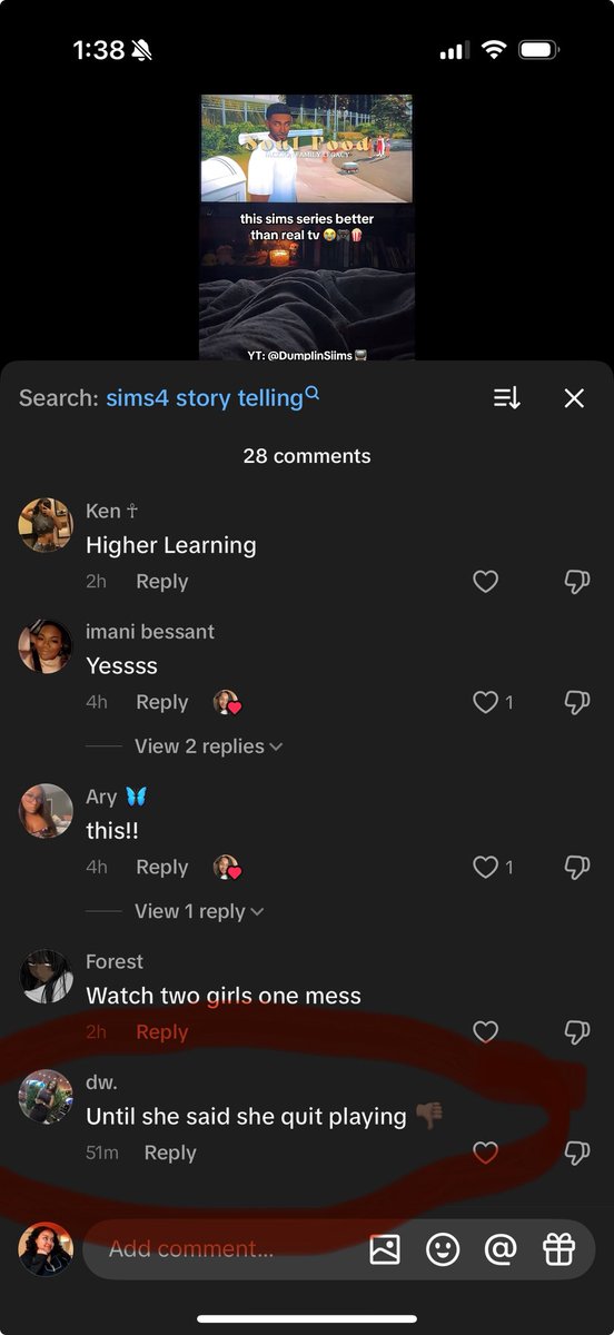 Someone was so sweet to post them watching one of my videos and I look at the comments and see this… girl WHO SAID THAT?? Literally who said I quit lol. I just posted a sims video less than 2 weeks ago?? Yall really gotta stop lying.