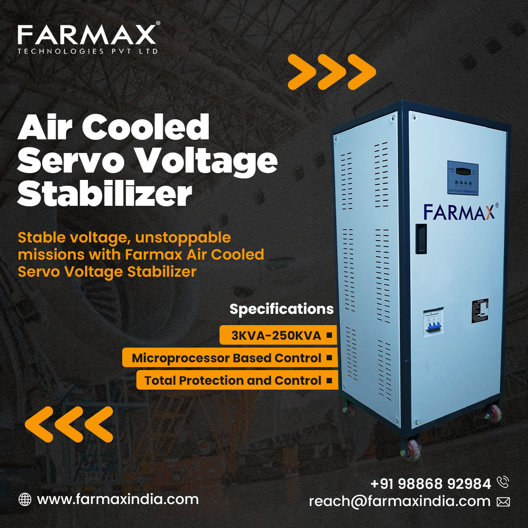FarmaxT's tweet image. Air Cooled Servo Voltage Stabilizer!
Stable voltage, unstoppable missions with Farmax Air Cooled Servo Voltage Stabilize.
📞 Call Us: 98868 92984
🌐 Learn more: farmaxindia.com
#farmax #VoltageStabilizer #servostabilizer #AirCooledStabilizer #StableVoltage