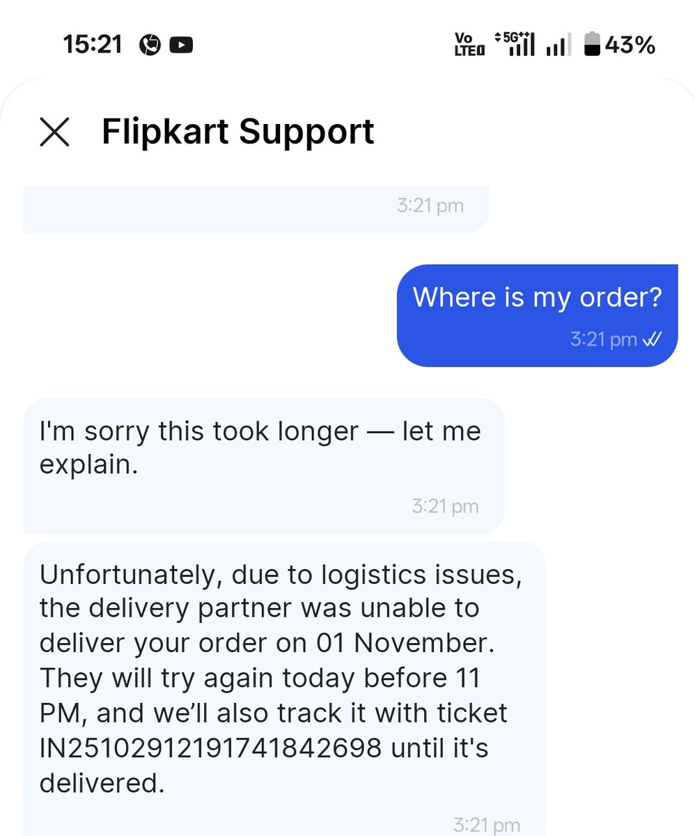 imdhruvk's tweet photo. @flipkartsupport @Flipkart order date 22.10.2025 but abhi tak order deliver nhi kiya gaya aur support wale date pe date diye ja rhe hai 1st date diye 28.10.2025 2nd date 31.10.2025 3rd date 01.11.2025 4th date 03.11.2025 aur ab kh rhe hai 06.11.2025 ko apka issue resolve hoga https://t.co/eVpVMk8aJ1
