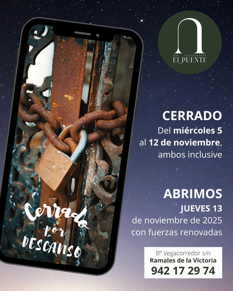 ElPuentedeVega's tweet image. 🔒Cerrado por descanso
Del miércoles 5 de noviembre al 12 de noviembre de 2025
Ambos inclusive.
Volvemos el JUEVES 13 de noviembre, con las pilas recargadas
Disculpen las molestias

#TenemosUnTesoro #Vegacorredor #Ramales #RamalesdelaVictoria
#ComidaCasera #Cocina #Comidarica