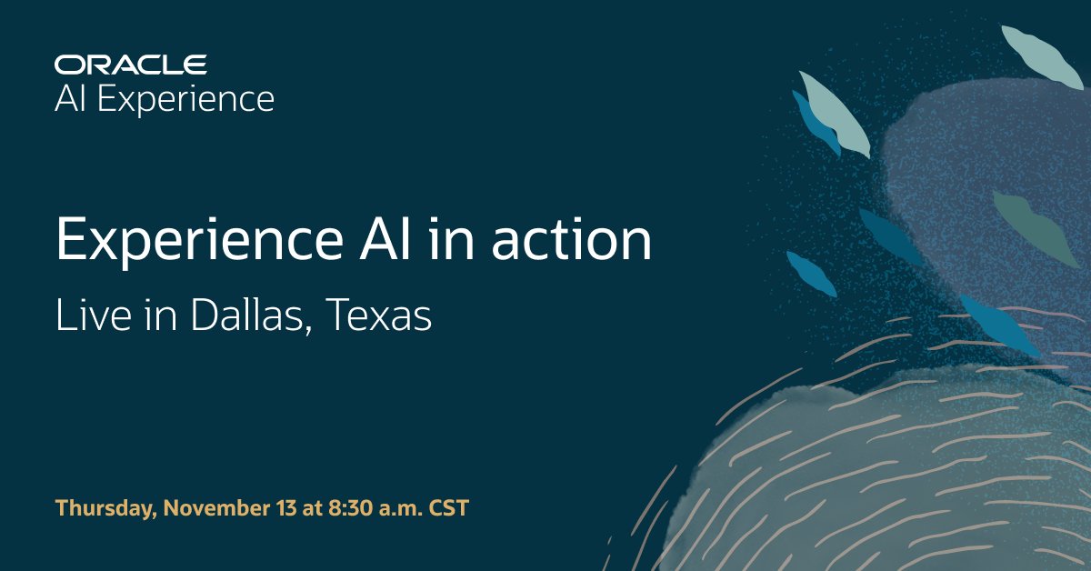 Whether you’re a developer, analyst, or business leader—Oracle AI Experience offers you a chance to get hands-on with groundbreaking Oracle GenAI and agentic AI solutions. Register today to experience expert sessions and hands-on labs live in Dallas: social.ora.cl/60187K2Km