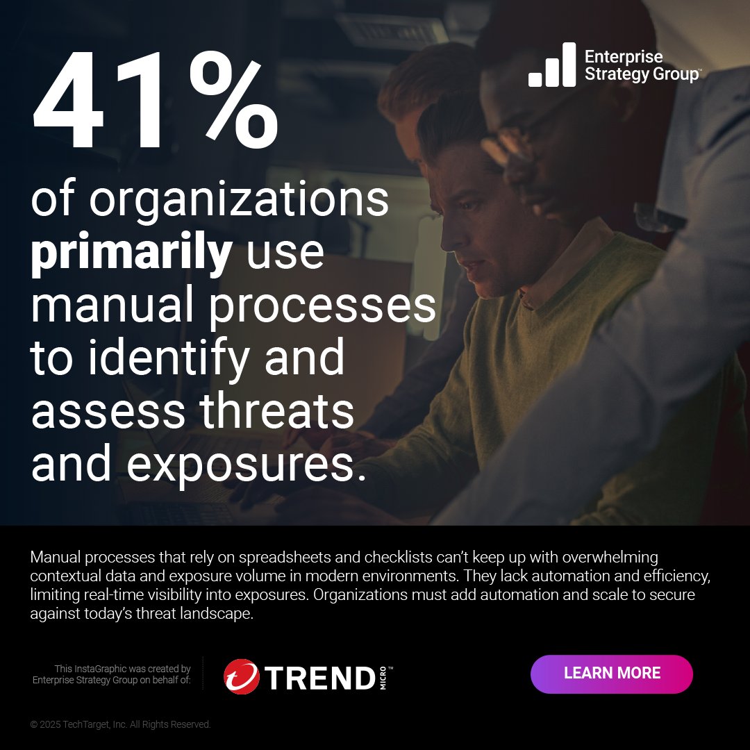 radiceu's tweet photo. Spreadsheets and checklists can't handle the hustle. 🥴 It’s time to embrace agentic AI, automation, and scale for real-time visibility and #cybersecurity. 

Analysts #ESG show you how organizations are staying ahead. ⏩ Learn more from @TrendMicro: https://t.co/BTWkNqWGyV https://t.co/oset799RZJ