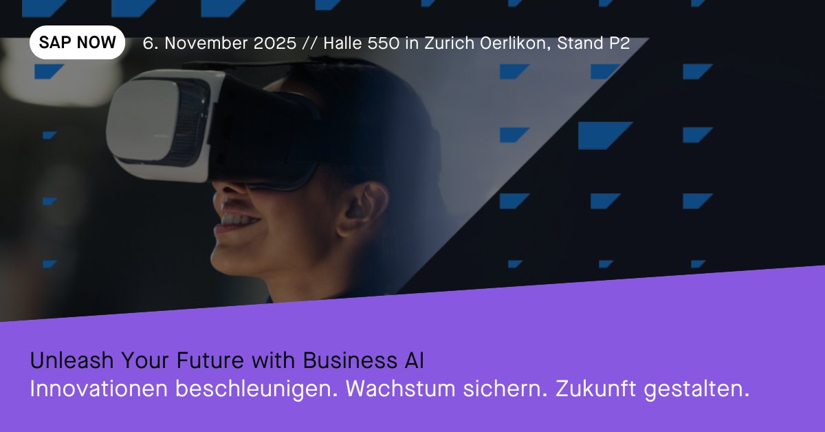 #SAPNOW AI Tour Zürich 2025 – Unleash your future with #BusinessAI!
Erleben Sie, wie KI, Daten &amp; Anwendungen Innovation beschleunigen und nachhaltiges Wachstum ermöglichen.
👉 Jetzt anmelden: bit.ly/4okKP3k
#SAPNOWZurich #AllForOneSwitzerland #KI #AI