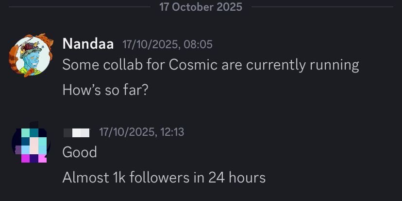 NandaaWeb3's tweet image. Handling Collaboration for Cosmic Love on Solana and now has reached 2k followers (1k just in 24h)

Giving the real value as always, let’s make NFTs era great again! Let’s goo🔥