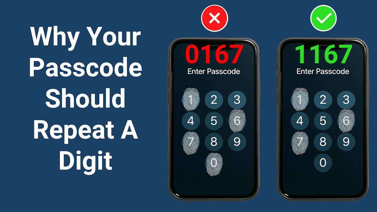 Counter-intuitive: if you repeat a digit on your passcode, it's