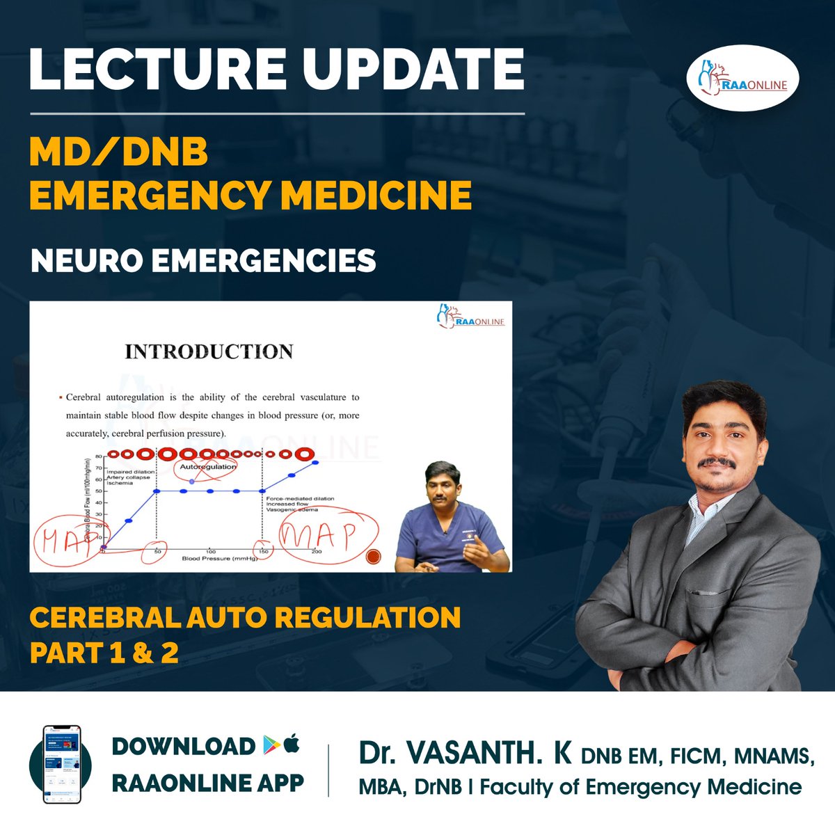 Raaonline's tweet image. Lecture Update in Emergency Medicine - Cerebral Auto Regulation Part 1 &amp;amp; 2 by Dr. Vasanth. K on the RAAONLINE App.
Android: play.google.com/store/apps/det… 
IOS: apps.apple.com/in/app/raaonli…
Contact: +91-9994994266
#raaonline #freelecture #lectureupdate #medicianaexamlectures #medicinenotes