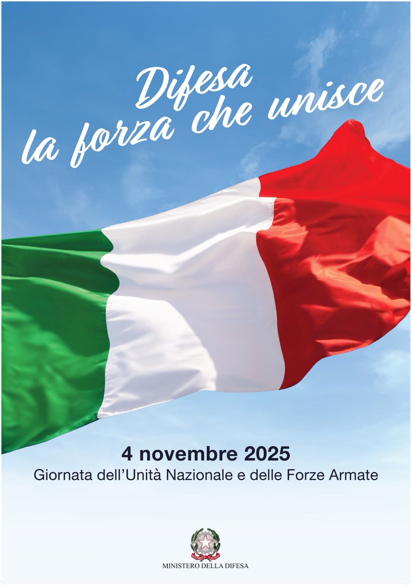Buon #4Novembre🇮🇹!
“Giornata dell’#UnitàNazionale e delle #ForzeArmate”.
🔴📹Segui in diretta sui nostri canali Facebook, Youtube, difesa.it e su <a href="/RaiUno/">Rai1</a>: 
👉dalle ore 09:10, la cerimonia di deposizione della Corona d'Alloro al Sacello del #MiliteIgnoto, da parte