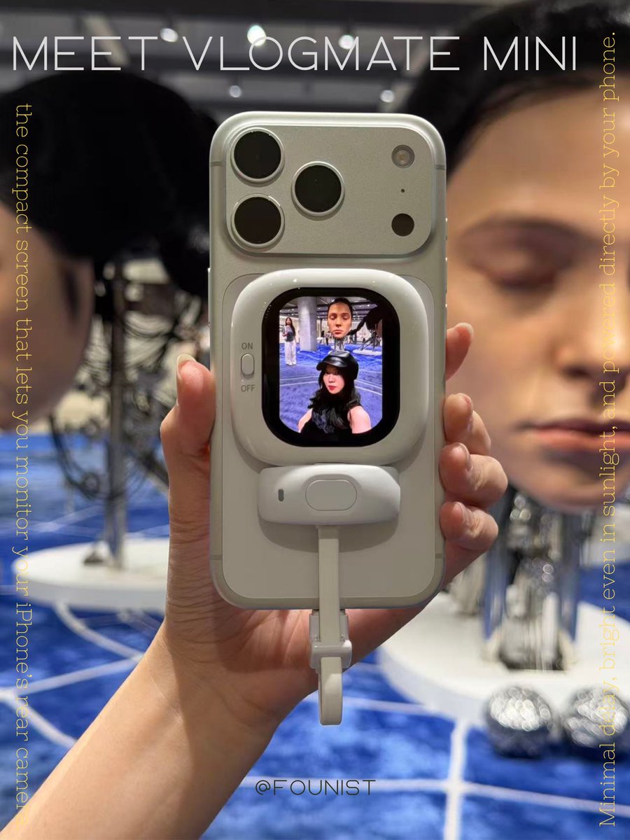 Founist_Europe's tweet image. 🥽Meet Vlogmate mini 🎧

▫️The compact screen that lets you monitor your iPhone’s back camera.

▫️Minimal delay, bright even in sunlight, and powered directly by your phone.

#iPhoneFilmmaking 
#MobileCreator 
#TechDesign 
#CinematicShot