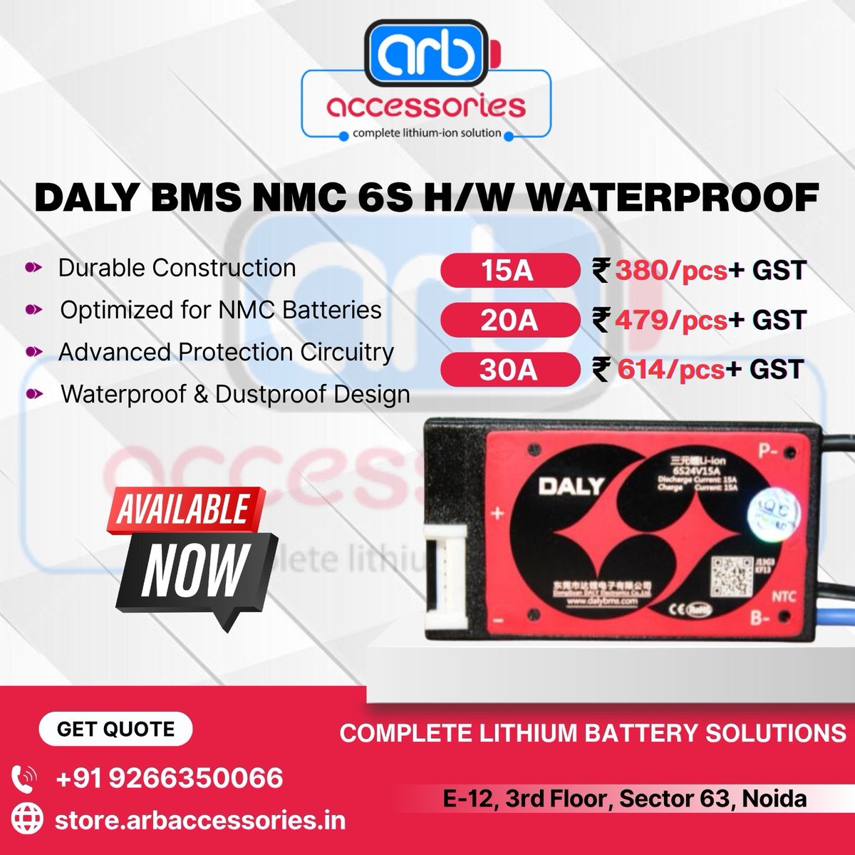 arb_ltd's tweet image. 🔋 DALY NMC Series BMS – Reliable Power. Maximum Protection. ⚙️

🔹 6S BMS – 15A, 20A, 30A
🔹 7S BMS – 20A, 30A, 40A, 60A, 100A
🔹 10S BMS – 20A, 30A, 40A

🛒 Buy Now:
store.arbaccessories.in/category/daly-…

#Arbaccessories #DALYBMS #BatteryProtection #EVTechnology #BMS #ElectricVehicle