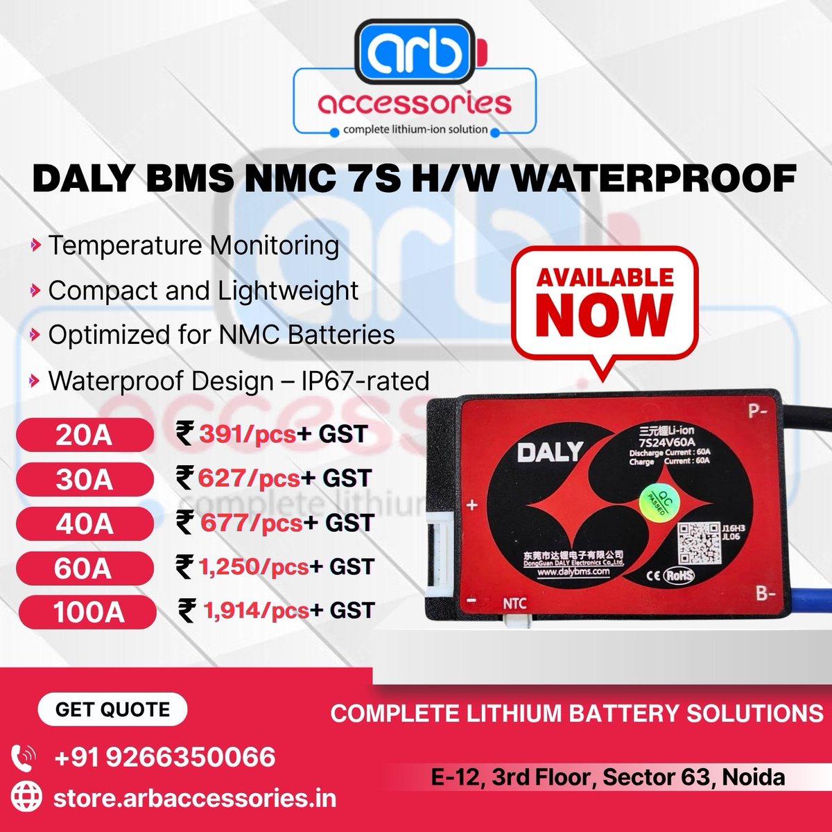 arb_ltd's tweet image. 🔋 DALY NMC Series BMS – Reliable Power. Maximum Protection. ⚙️

🔹 6S BMS – 15A, 20A, 30A
🔹 7S BMS – 20A, 30A, 40A, 60A, 100A
🔹 10S BMS – 20A, 30A, 40A

🛒 Buy Now:
store.arbaccessories.in/category/daly-…

#Arbaccessories #DALYBMS #BatteryProtection #EVTechnology #BMS #ElectricVehicle