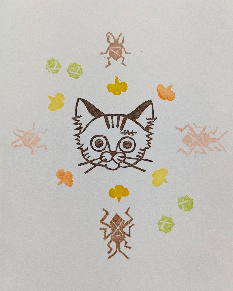 omyoido0829's tweet photo. カメムシ大好き！

#消しゴムはんこ
#消しゴム版画
#にゃんこ https://t.co/fVTnFAp8DY