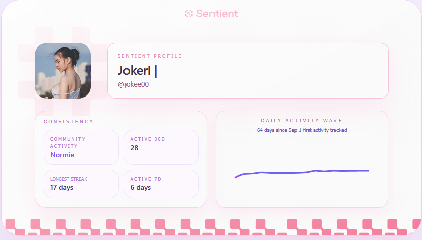 JokerIBlack's tweet photo. I'm Joker - Local Legend soon 

Maybe I should try harder on @SentientAGI 

Generate your card: https://t.co/iduYngwCXq

by @dexduck 

#SENT #Active #Contributer https://t.co/mxKofSqNkd