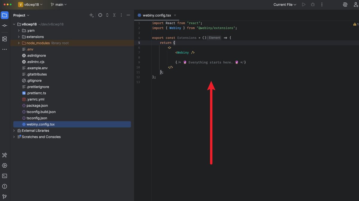 WebinyCMS's tweet image. We’ve rethought project structure in Webiny v6. 💡
Start in webiny.config.tsx, where you register extensions.
No more scattered folders — just a clean setup. 🚀
More v6 goodness to come! 👀