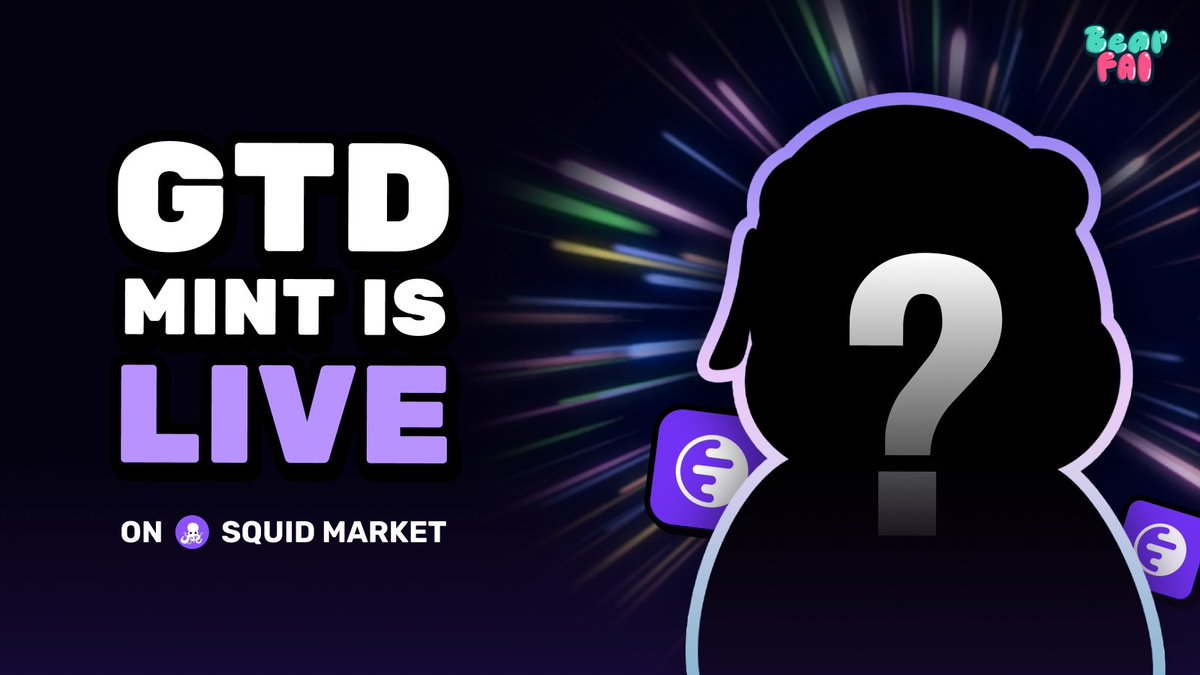 🟣 GTD Mint is LIVE

Supply is limited, and every second counts, secure your spot now 🐻

👉 Mint now: squidmarket.xyz/launchpad