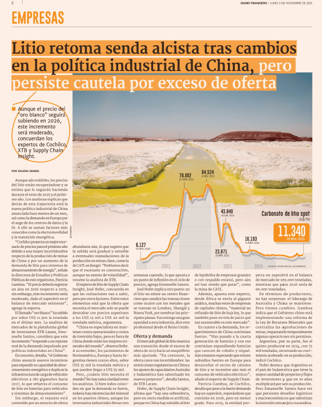 j_m_hofer's tweet image. Thanks so much @DFinanciero  for the great interview we had last week; it&apos;s always a pleasure. We discuss about lithium prices, LIB trends, investments in South America, and liquidity in the market.

#lithium #litio #litioenChile #mining #refining #CAM #LIB #LIBsupplychain