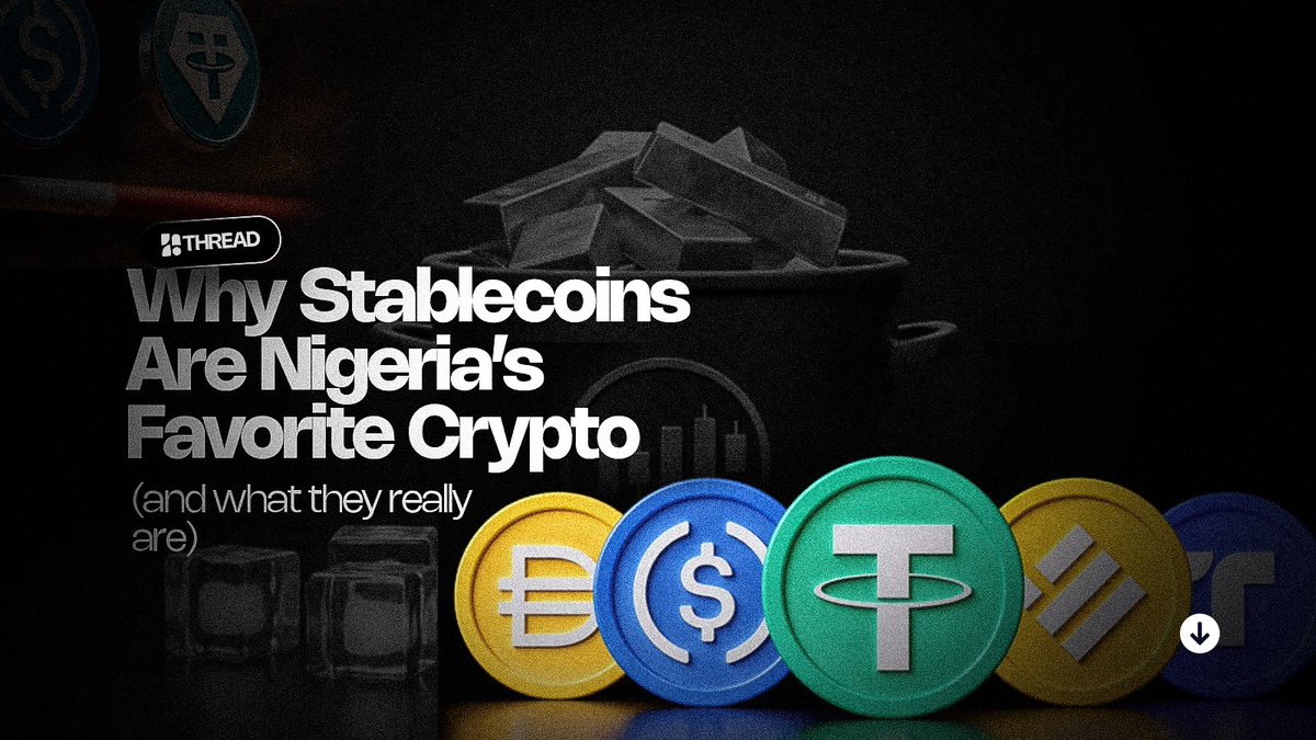 Web3Nigeria's tweet image. Why Stablecoins Are Nigeria’s Favorite Crypto (and What They Really Are)

If you ask 10 Nigerians in crypto what they actually use daily,
you’ll likely hear one answer:

👉🏽 STABLECOINS.

They may not trend like Bitcoin…
But they quietly keep millions of Nigerians financially…