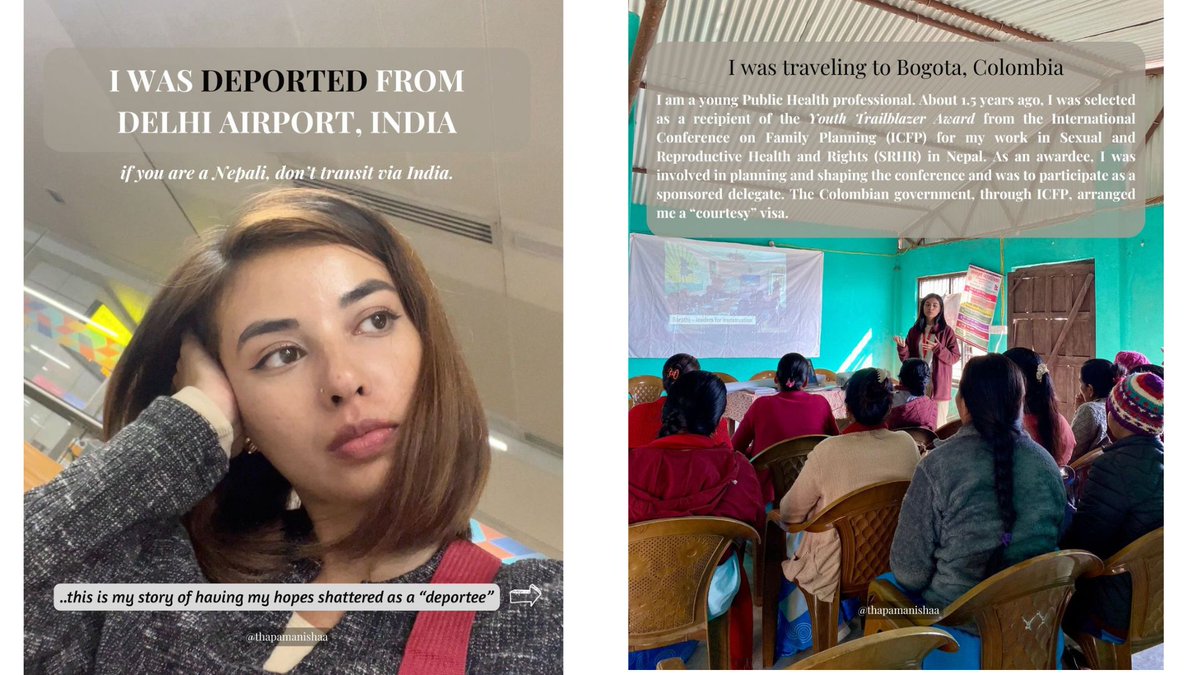 thapamanishaaa's tweet photo. Deported by India!

I was supposed to be in Bogota, Colombia representing my work &amp; my country at the International Conference on Family Planning as a Youth Trailblazer Award winner. 

@DelhiAirport  @airindia @lufthansa @indianembassy @IndiaInNepal @EONIndia https://t.co/42Zf2bILTX