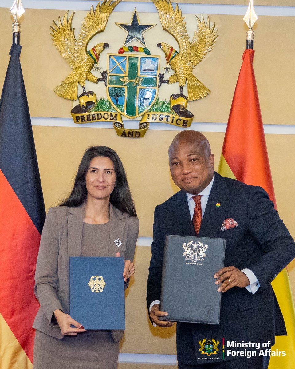 S_OkudzetoAblak's tweet photo. President John Mahama offers the famed Ghanaian warmth and hospitality as he hosts German President Frank-Walter Steinmeier during his three-day state visit to Ghana.

Ghana and Germany have decided to elevate our bilateral ties which is reflected in a new agreement we signed for improved political consultations. 

Key issues discussed yesterday include: regional security, increasing trade volumes, forming a coalition to defend multilateralism and labour mobility for Ghanaian young professionals seeking to work in Germany. 

The two leaders have deepened our cooperation in trade, business partnerships, STEM education, TVET, automotive collaboration, peace operations and counterterrorism initiatives. 

The German President announced a €65million grant for priority projects in Ghana. 

It was also beautiful to see the legendary  footballer, Gerald Asamoah travel to Ghana on the German President’s delegation. 

Memorable and impactful times for Ghana-Germany relations.