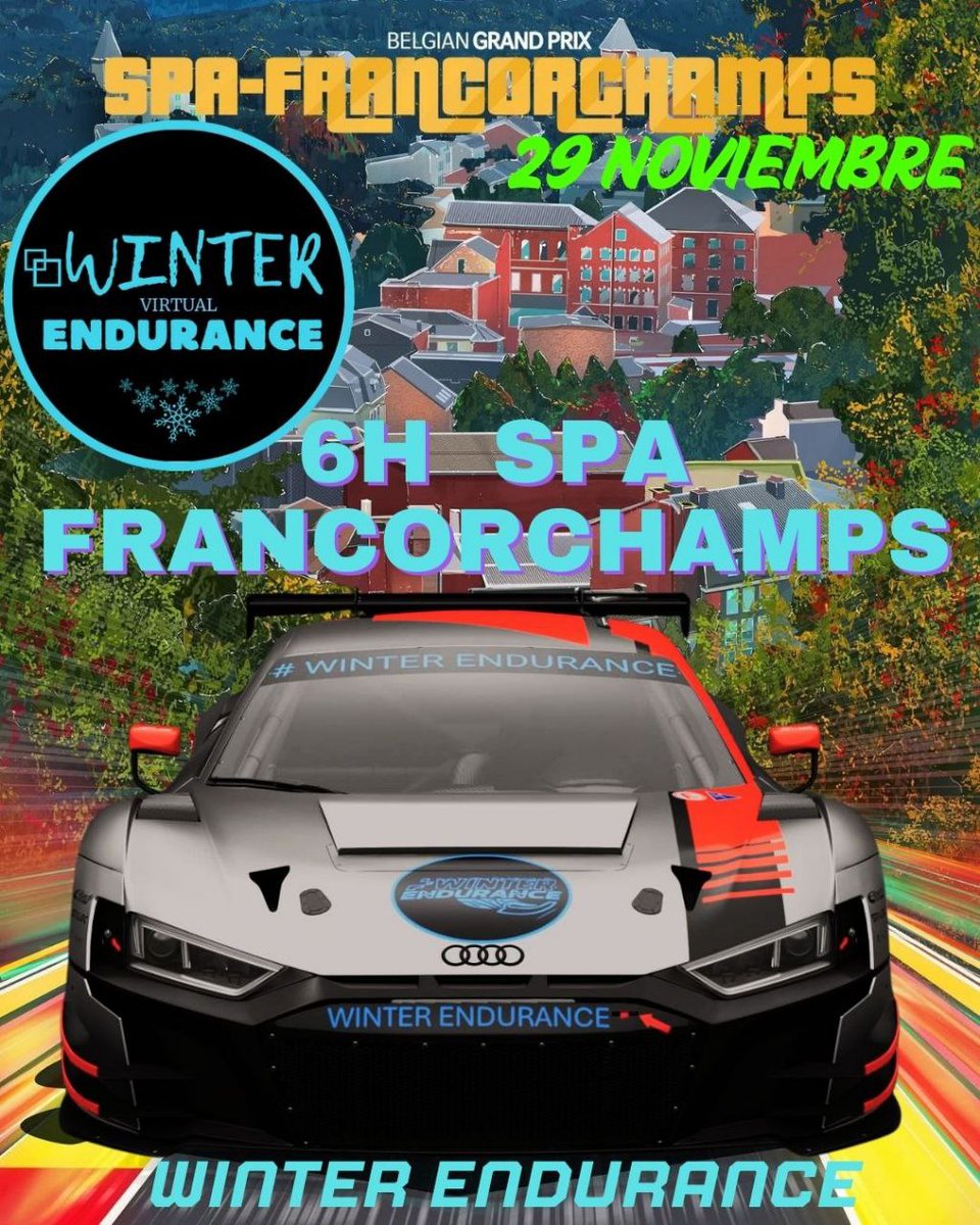 ❄️❄️❄️
🔵WINTER VIRTUAL ENDURANCE🔵
🔷️6Horas Spa-Francorchamps 

📅 29Noviembre 

📝INSCRICIONES ABIERTAS:
discord.gg/RRJRBMdgF2 

#endurance #winterendurance #wec #fiawec #6hspa #imsa #IMS