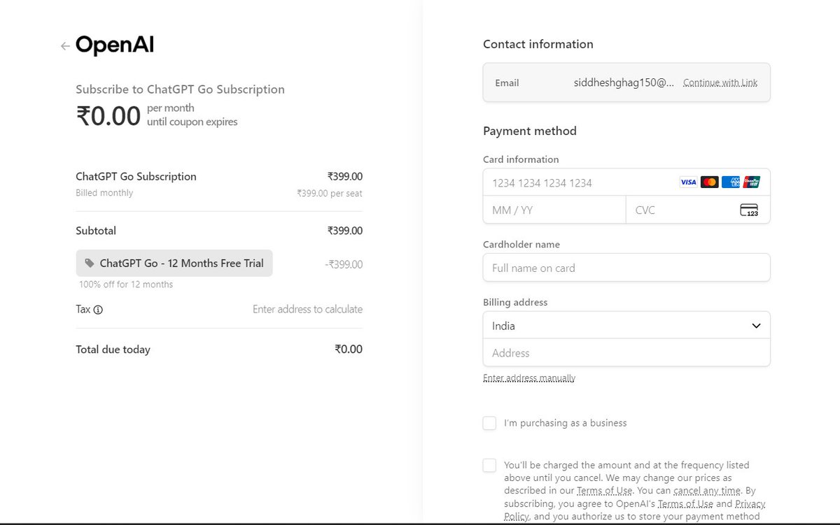 FrontendDoc's tweet image. you guys getting UPI option for free GPT Go ??