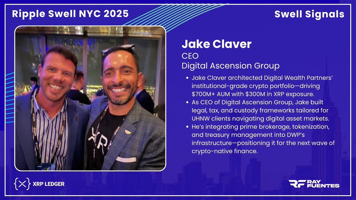 RayFuentesIO's tweet image. Shoutout to @DAGFamilyOffice CEO Jake Claver (@Beyond_Broke)—who’s laser-focused and scaling toward $1B AUM. This man is locked in for the next era of finance. Honored to be in the room with this legend. 🚀 #RippleSwell #Web3 #FinTech #XRP