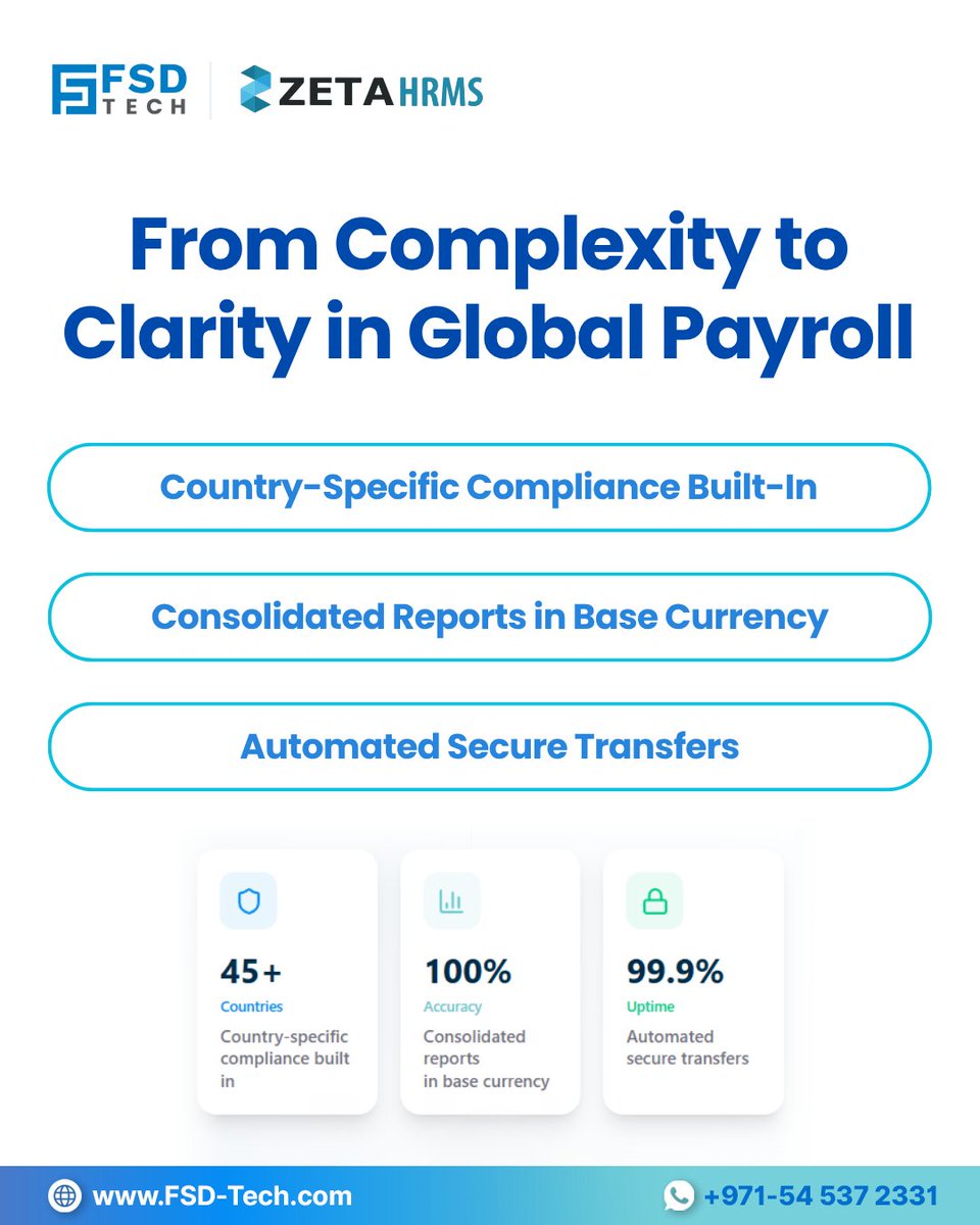 FsdTechnologies's tweet image. Running Payroll In Multiple Countries? 🌍
Let Zeta HRMS Handle Exchange Rates, Taxes &amp;amp; Compliance — All Automatically.

💸 One Platform For Global Payroll &amp;amp; Benefits.

📖 Read More: blogs.fsd-tech.com/multi-currency…

#ZetaHRMS #HRAutomation #Compliance #HRTech #PayrollManagement #FSDTech