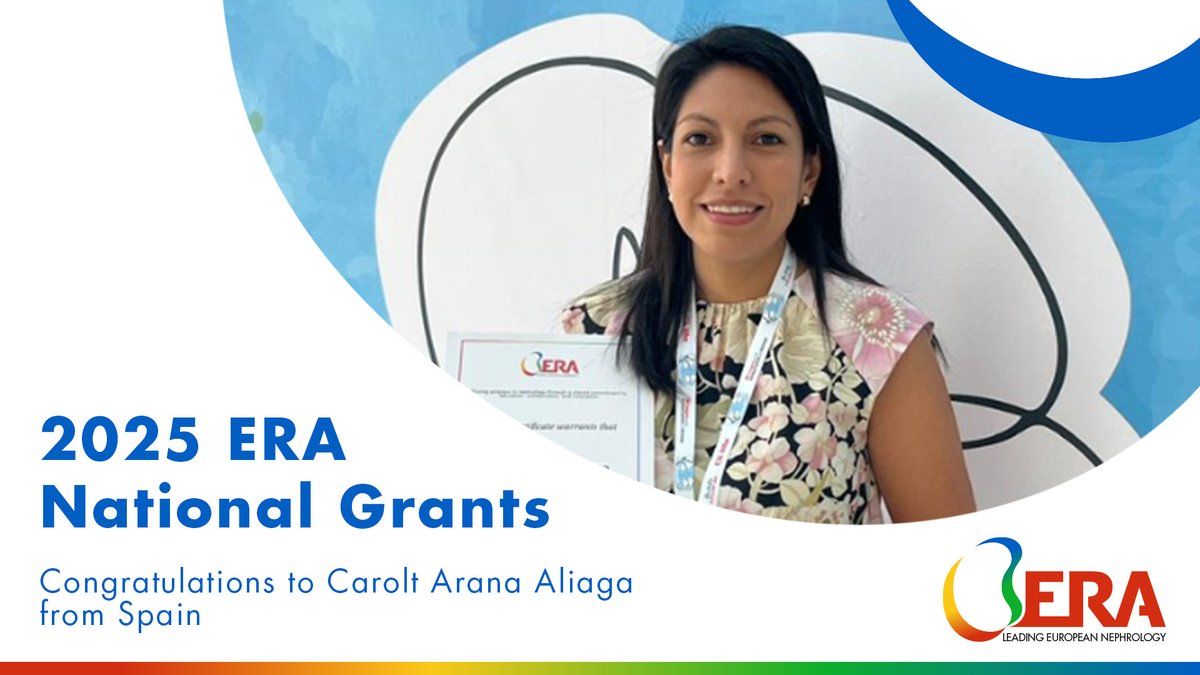 ERAkidney's tweet photo. 🎉 Congratulations to Carolt Arana Aliaga who received the 2025 ERA National Grant during the Annual Conference of the Spanish Society of Nephrology.
🏆 National Societies can award young nephrologists who submit an Abstract with an ERA National Grant.
📌 Ask your National Society for more info!