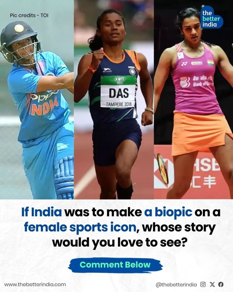 thebetterindia's tweet photo. From PT Usha’s lightning-fast sprints to Harmanpreet Kaur’s legendary cricketing career —which athlete deserves the big screen next? Comment your pick!

#WomenInSports #Sports #Inspiration #womaninBlue #WomenWhoInspire #WomenEmpowerment

[Women Empowerment, Women in Sports, Women Role Models, Inspirational Women]
