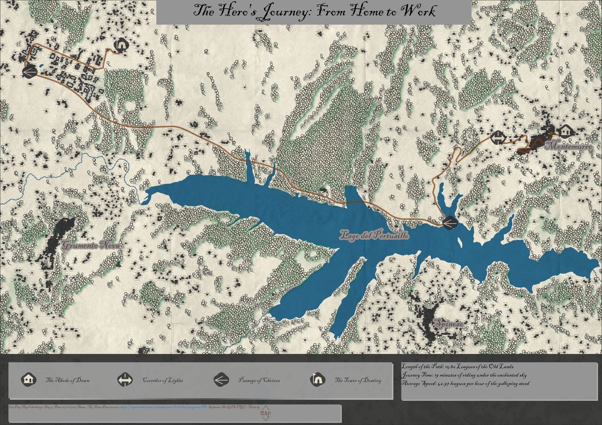 RoccoAlessio18's tweet image. My daily route, reimagined as a small adventure through Middle-earth. 
#30DayMapChallenge #Day4 #MyData #FantasyMap #Cartography #LOTRStyle