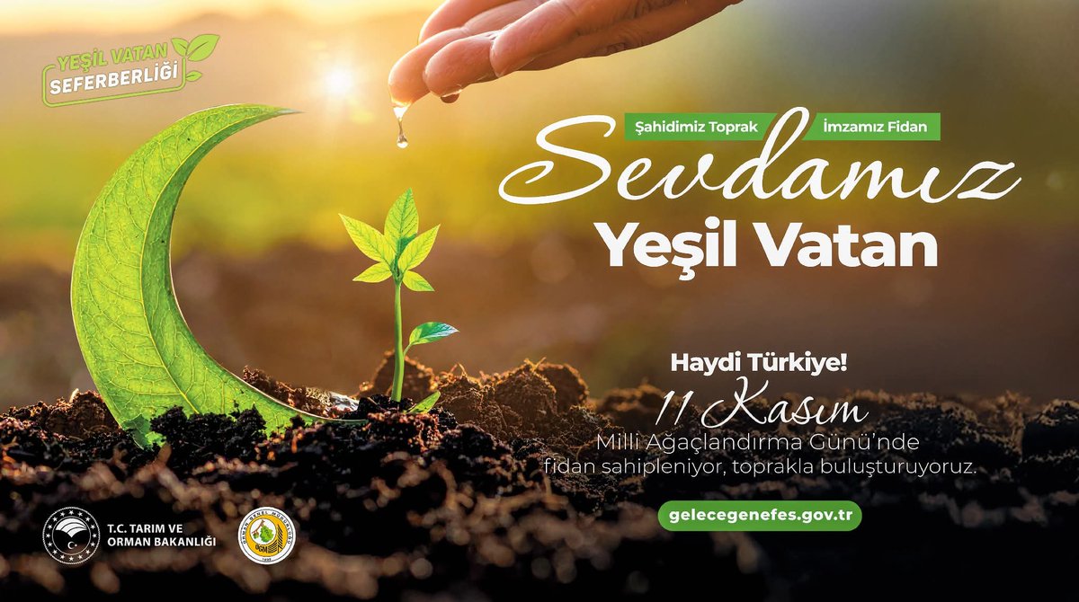 mithatbgc's tweet photo. Tüm halkımızı #YeşilVatan içln 11 Kasım gününe kadar #http://gelecegenefes.gov.tr/ adresinden ücretsiz fidan sahiplenmeye davet ediyor,11 Kasım günü her il ve ilçemizde bulunan fidan dikim noktalarına bekliyoruz.

11 Kasım Milli Ağaçlandırma Günü
📲 https://t.co/w0LrmrcVQ5 https://t.co/7Z7n9fdDDQ