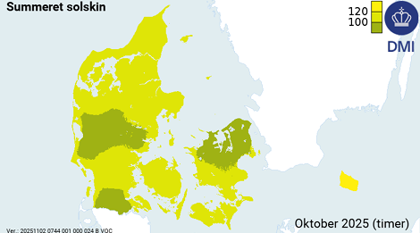 dmidk's tweet image. Oktober 2025 i tal.
Trods en våd måned, var der lidt mere sol end normalt, og oktober var også lidt varmere end normalt.

Du finder månedens højeste og laveste temperatur, og meget andet, her:
🔗 dmi.dk/vejrarkiv/mane… 

#Klimadata #klimatologi #vejrarkiv #oktober2025