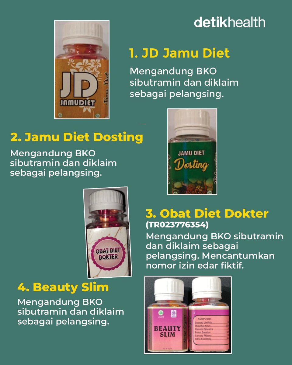 detikHealth's tweet photo. BPOM menemukan 15 obat herbal ilegal yang dapat merusak ginjal-hati. Berikut daftarnya.⁣

#BPOM #obatherbal #obatherbalilegal https://t.co/3fgptFaYlW