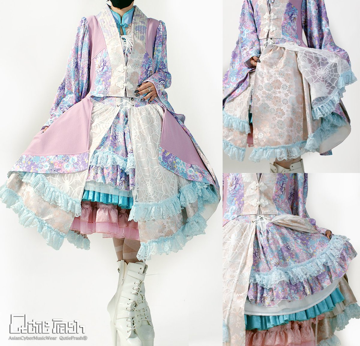 20%off★QuiteFrash姫袖羽織蜘蛛柄レース Heart Damask Princess Sleeve Square Neck Blouse | Metamorphose