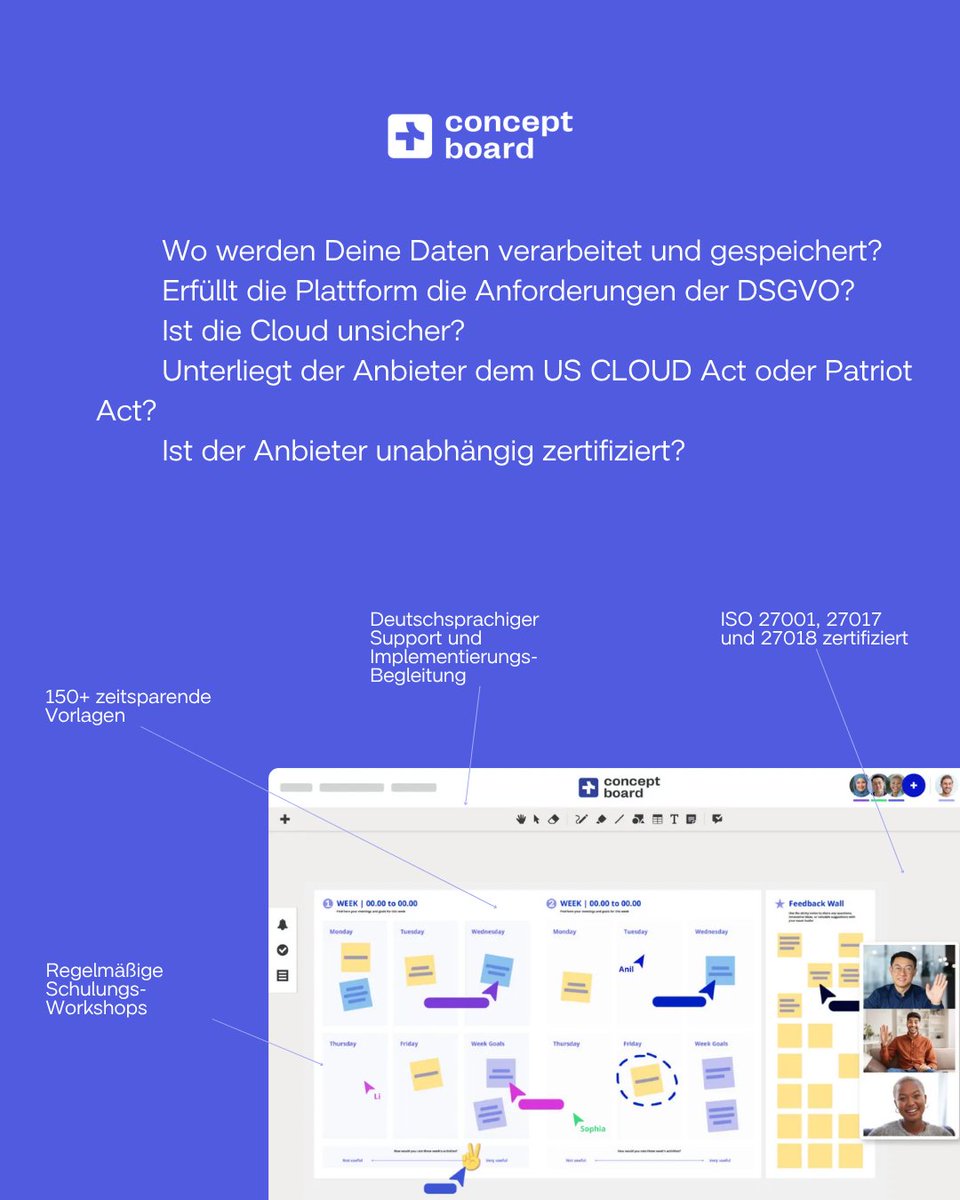 ConceptboardApp's tweet image. „Dürfen wir das überhaupt?“ – die häufigste Frage in der Verwaltung.
Ja, wenn Hosting &amp;amp; Verarbeitung in der EU erfolgen, US-Zugriffe ausgeschlossen sind und Mitarbeitende geschult werden.

Sichere Zusammenarbeit ist kein Widerspruch, sie ist ihr Fundament.