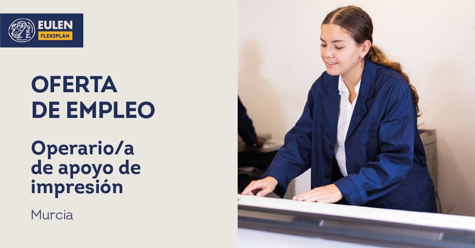 #OfertasEULENFlexiplán 📣 Estamos buscando un/a OPERARIO/A DE APOYO DE IMPRESIÓN para una empresa del sector de la #impresión ubicada en #Totana (#Murcia).👇🏽
¡Inscríbete!  acortar.link/Rwvjyn