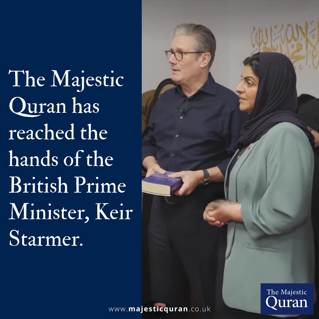 Pictured here during his recent visit to a mosque, the Prime Minister holds a copy of our English translation of the Quran, a step forward in promoting understanding, respect, and dialogue across communities.

#TheMajesticQuran #Quran #Interfaith #UK #Leadership #Community