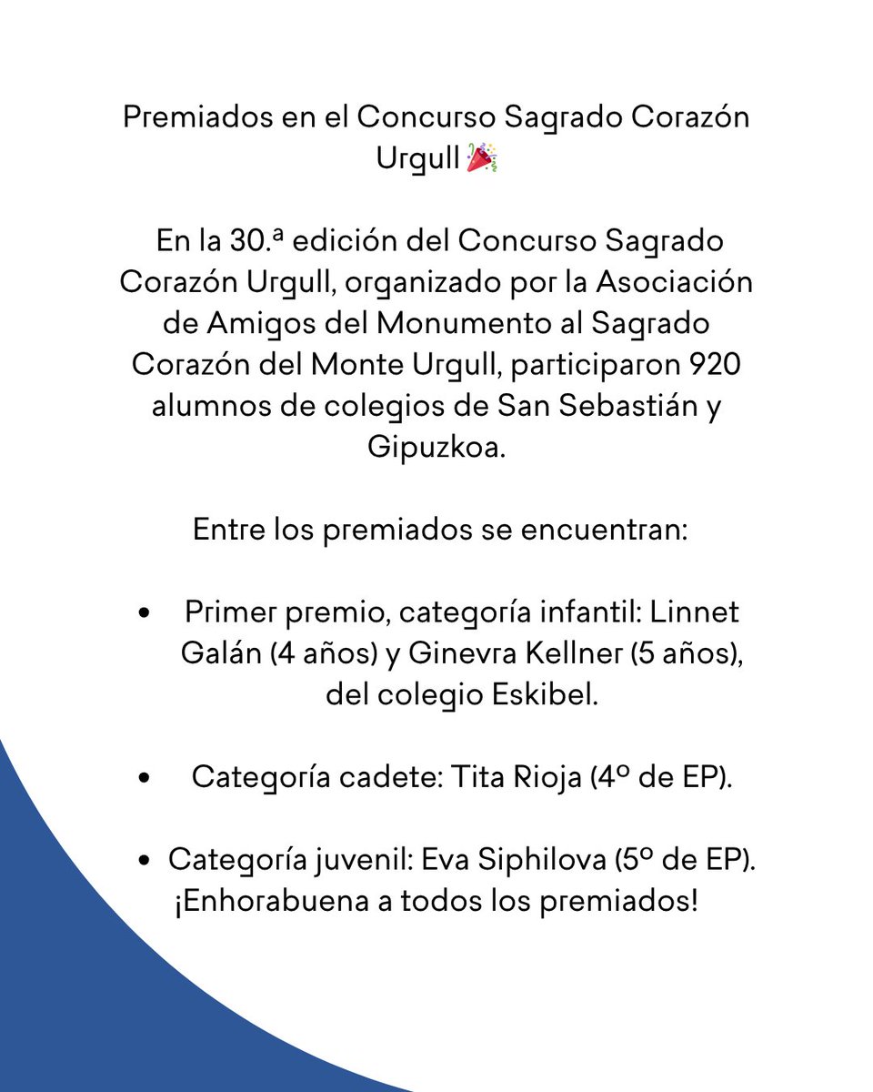 Premiados en el Concurso Sagrado Corazón Urgull 🎉