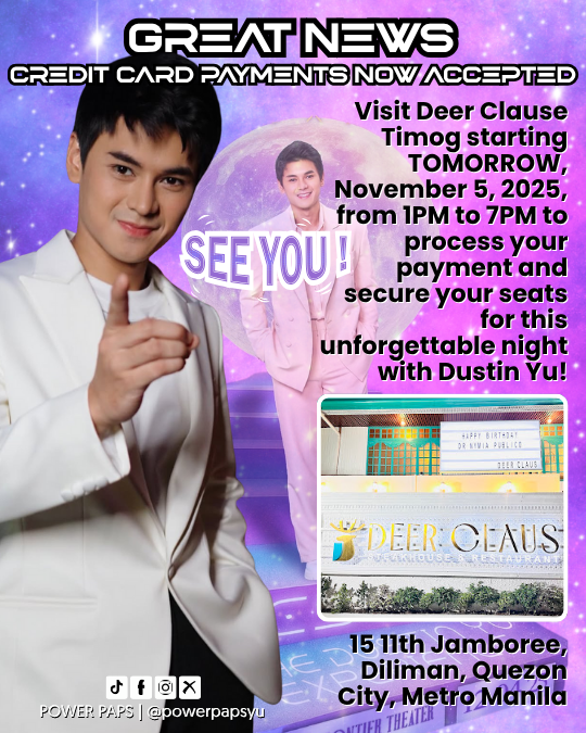 PowerPapsYu's tweet photo. π³ Great news, #Dustination! CREDIT CARD PAYMENTS are now accepted for DESTINY Concert tickets! ποΈβ¨
Visit Deer Clause Timog starting Nov 5, 1β7PM to swipe & secure your seats for #TheDustinYuExperience! π
π15 11th Jamboree, Diliman, QC
LOVE KO EYEMO DUSTIN https://t.co/CpTewv9ZwB