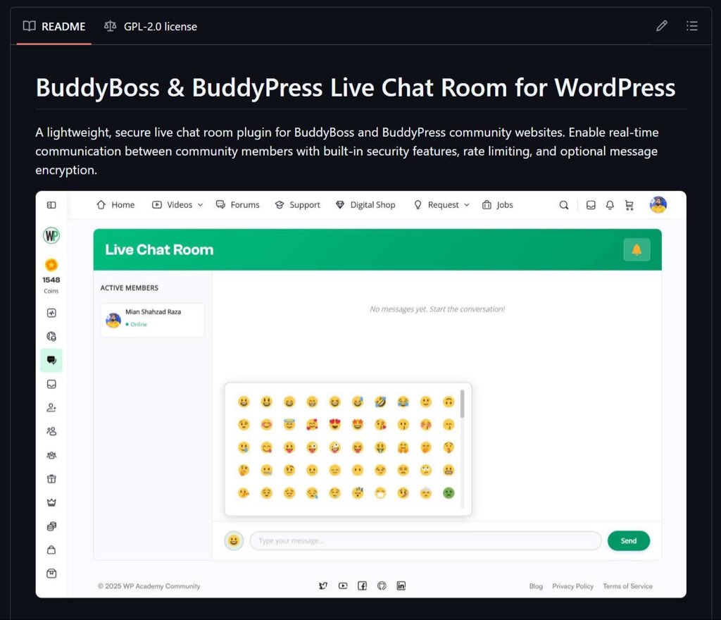MrShahzadRaza's tweet image. I built this small plugin for my community website, thought it might be useful for many other folks.

Add a light-weight, secure, and nice-looking live chat room on your BuddyBoss, BuddyPress, or any kind of WordPress website or blog.

#WordPress #BuddyBoss #BuddyPress #chatroom
