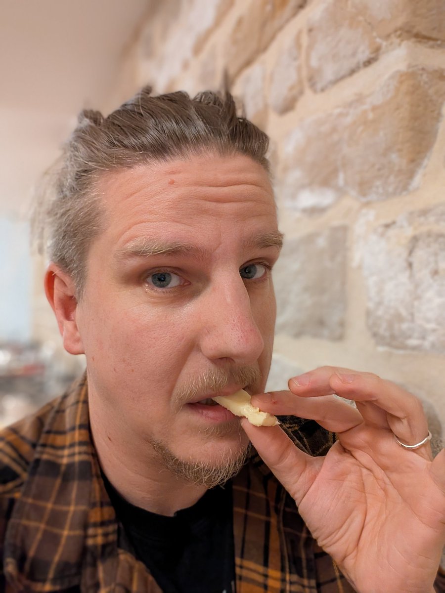 You are probably wondering what I am doing sat here in the basement of a Parisian café next to the wheel of brie.

Firstly, I need to be in Paris for work. And secondly, I am very fond of Brie.

(I'm performing by best René Artois. <a href="/GuySiner/">Guy Siner 🦝🇺🇦</a> how do you fancy me now)