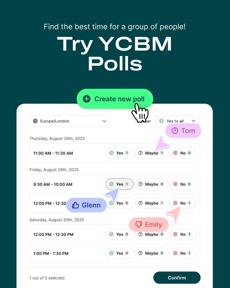 Coordinating group meetings used to be a headache. Endless messages, shifting availabilities, and calendar chaos can drain your energy 😵‍💫

With Polls, all that back-and-forth is a thing of the past. 

👉 Test it out &amp; learn more: eu1.hubs.ly/H0p7Jmn0