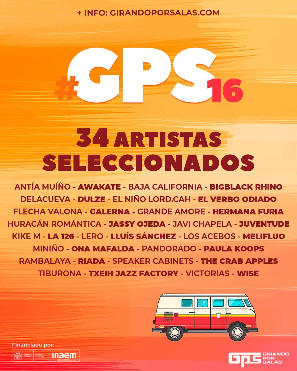 girandoporsalas's tweet photo. Buenos días. Estos son los 34 artistas seleccionados para #GPS16 , ya puedes ir escuchándolos en nuestra web 👉 https://t.co/izRVUJCnig
#NosVemosEnLasSalas #QuinceAñosGirando https://t.co/wwaJhuopWw