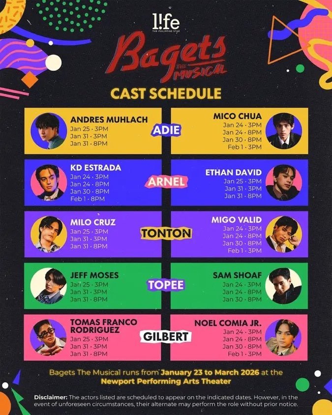 TeamAndresOFC's tweet image. Andres schedule for #BagetsTheMusical is up now! 

#AndresMuhlach
