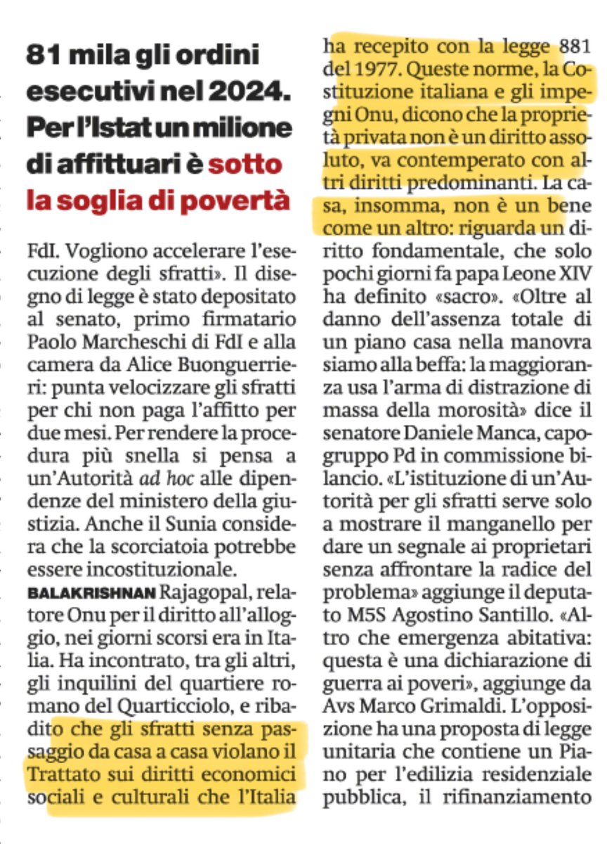 Questa cosa è barbarie. Due mesi di ritardo nei pagamenti possono capitare - ci sarebbe da rifinanziare un apposito fondo per inquilini in difficoltà, soprattutto - e lo dico da proprietaria di una casa, locata a canone concordato, in centro a Milano. Che paga l’affitto a Roma.