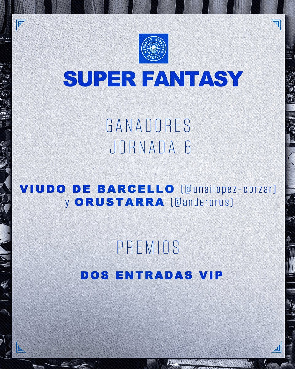 𝐕𝐈𝐔𝐃𝐎 𝐃𝐄 𝐁𝐀𝐑𝐂𝐄𝐋𝐋𝐎  y 𝐎𝐑𝐔𝐒𝐓𝐀𝐑𝐑𝐀 ganadores de la jornada 6️⃣ en la Súper Fantasy.

🥹 Os esperamos este domingo en el Amenabar Arena para que disfrutéis de vuestra experiencia VIP.

🎉𝐙𝐎𝐑𝐈𝐎𝐍𝐀𝐊!